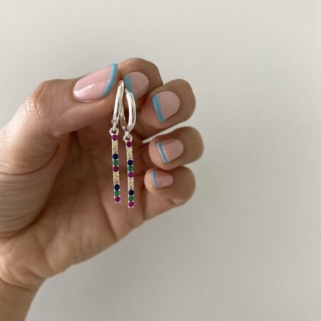 Aros Huggies arcoíris plata 925