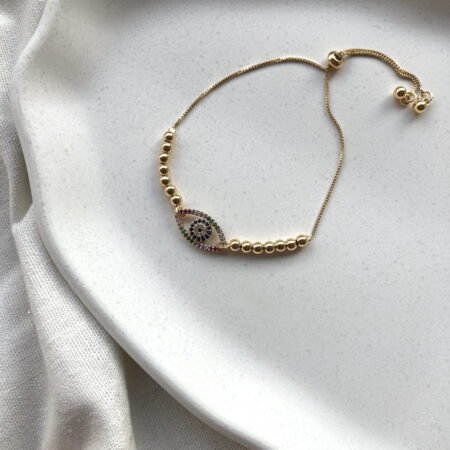 Pulsera ojito multicolor baño de oro 18 k