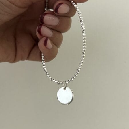 Pulsera bolitas + medalla grabada plata 925