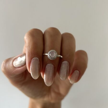 Anillo bali cuarzo rosa circular plata 925