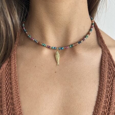 Colgante piedras naturales y baño de oro 18 k