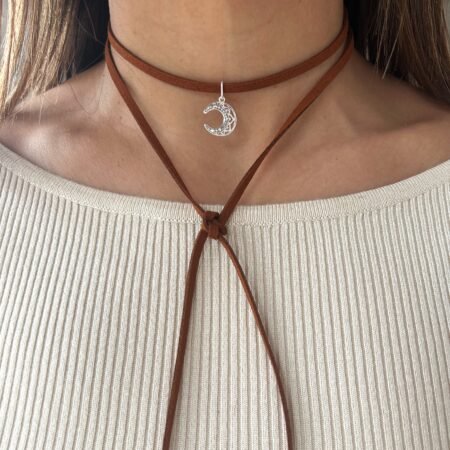 Colgante luna + tiento plata 925