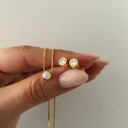 Conjunto colgante y caravanas punto de luz plata 925 & baño de oro 18 k
