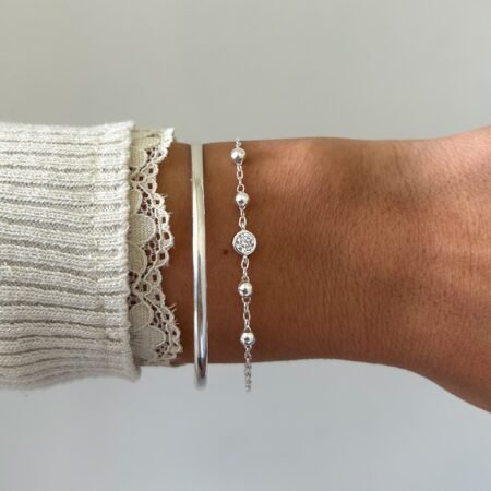 Pulsera circonia y bolitas plata 925