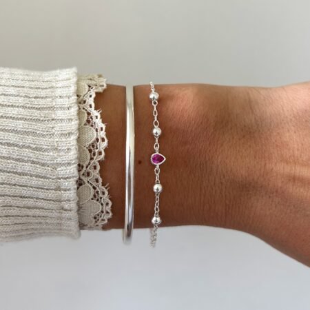 Pulsera circonia gota fucsia plata 925